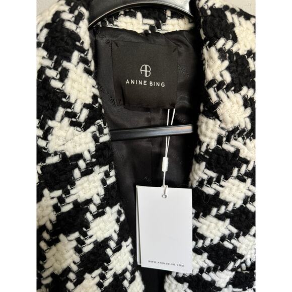 Anine Bing Quinn Tweed Blazer Houndstooth Black White Size XL NWT - Picture 8 of 12